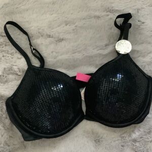 Black sequin PINk bra, 34B limited edition